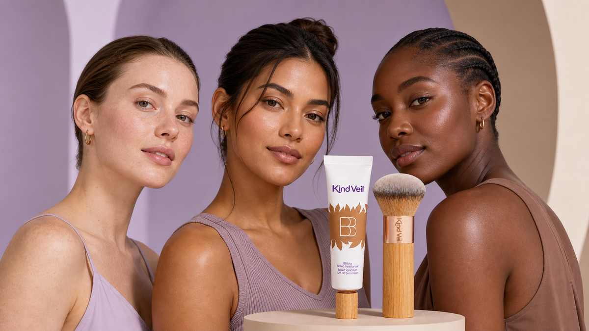 Kind Veil BB Blur on three diverse skin tones